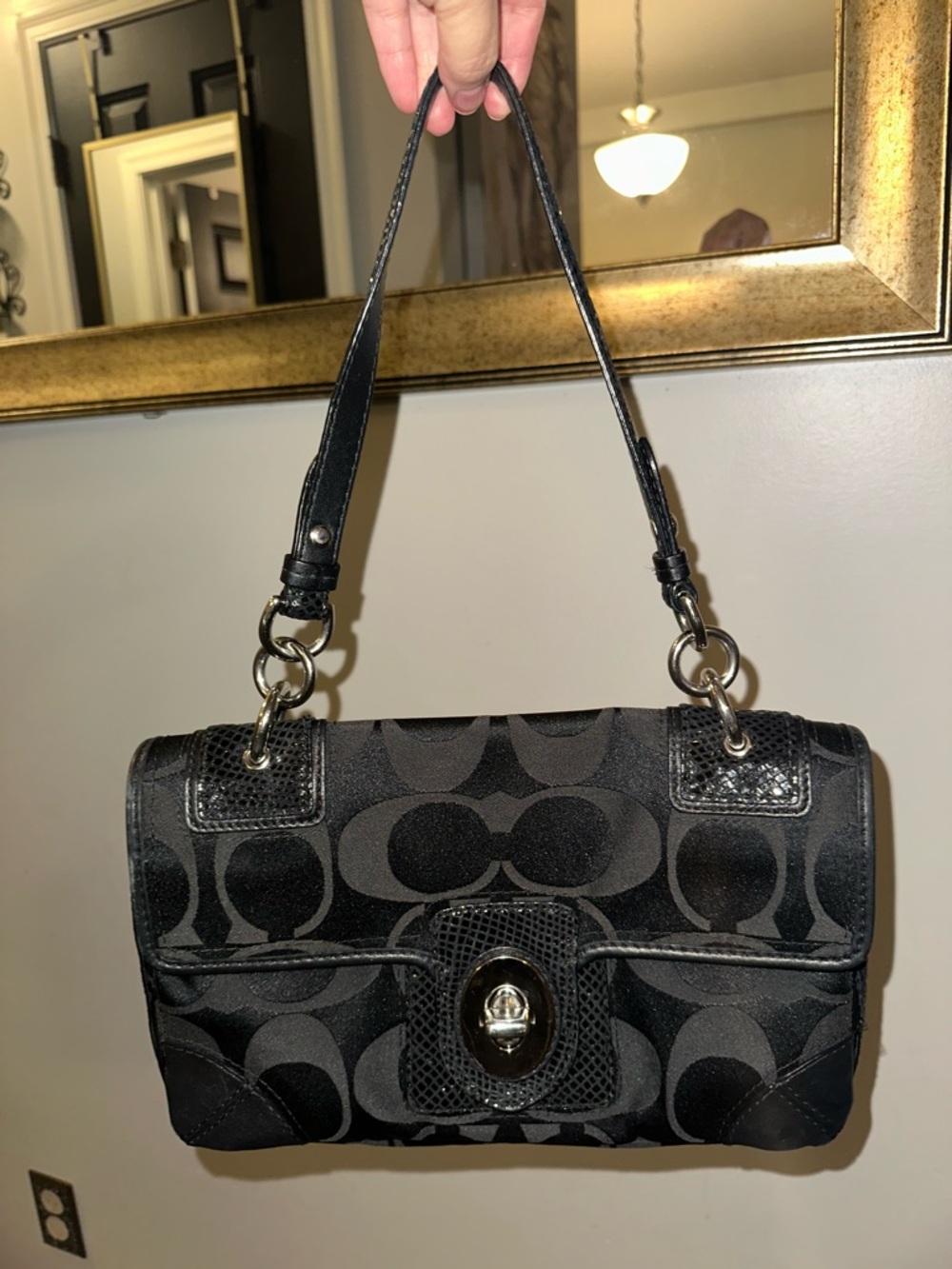 Coach Black Shoulder Bag with Light Blue Interior